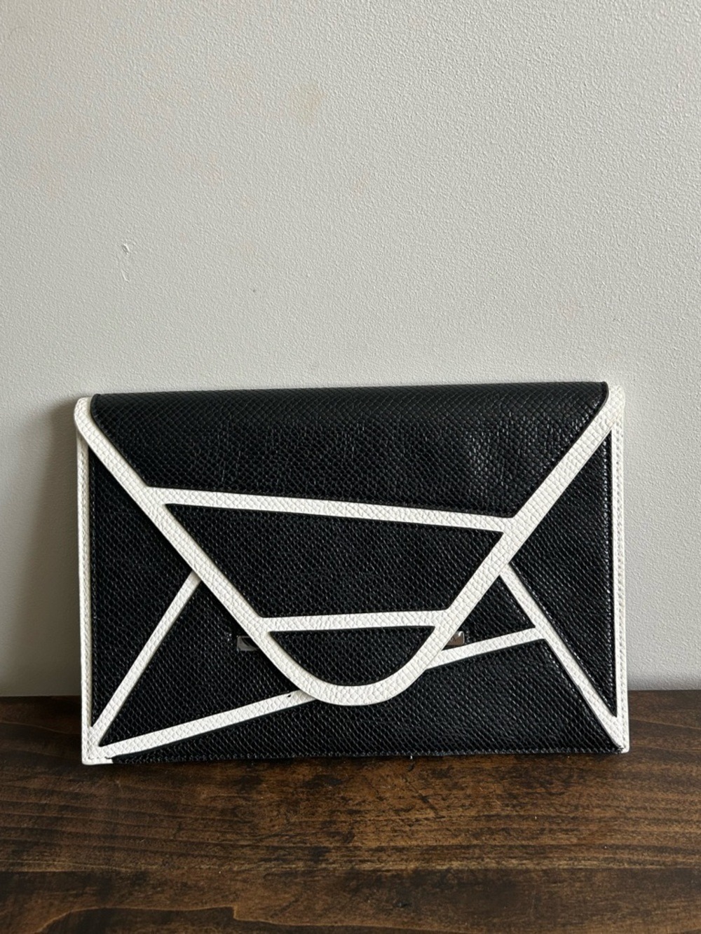 BCBGMaxAzria Black and White Envelope Clutch.